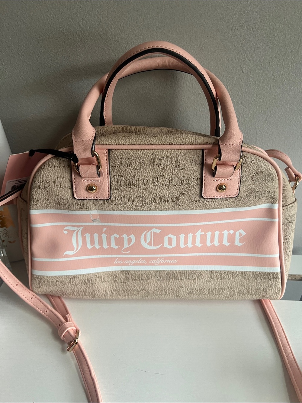 Juicy Couture Beige & Pink Logo Satchel